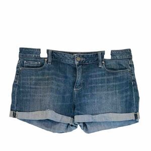 Paige Shorts Women 31 Mid Rise Raw Cuff Cuffed Festival Blue Distressed Beach